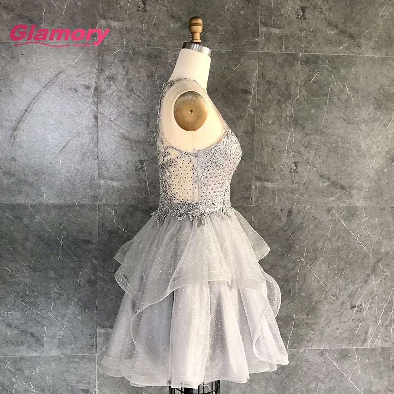 2020 New Arrival Embroidered Lace Short Halter Neck A-line Sleeveless Homecoming Evening Dress