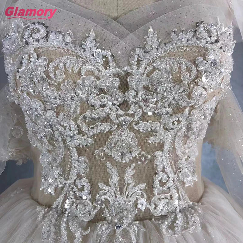 2020 Hot Sale Princesse Luxury Beading Lace Appliqued Wedding Gown Bridal Gown With Long Train