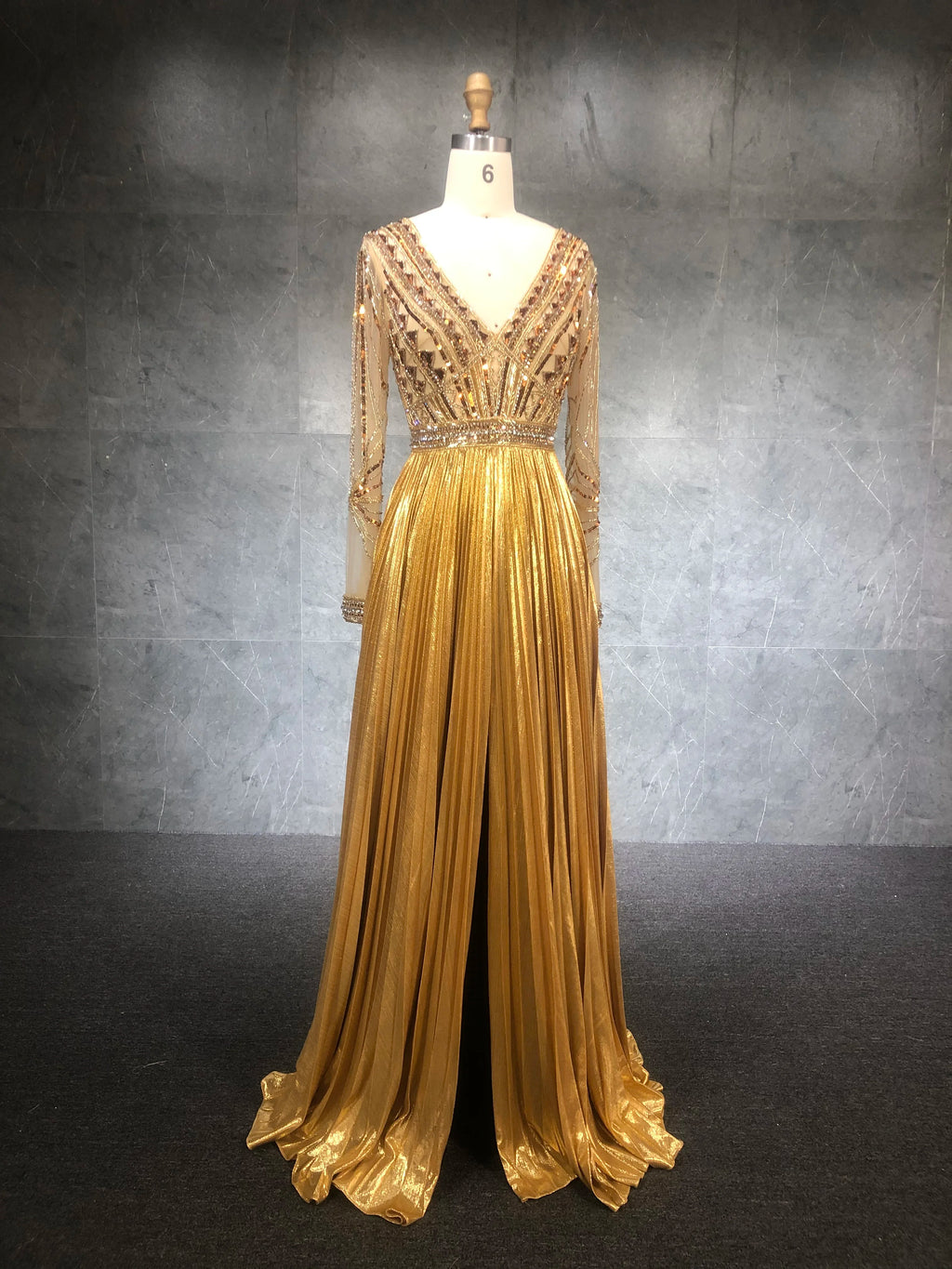 2021 New Collection Luxury Long-Sleeve V-Neck Party Gown for Fat Women Celebrity Sexy Evening Dress