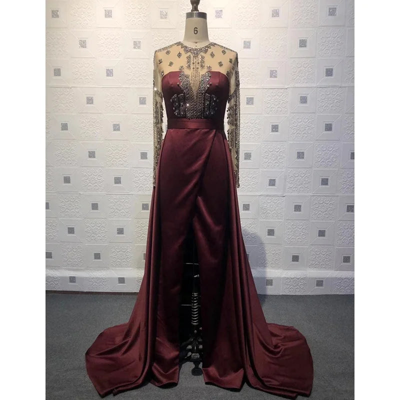 2021 New Arrival  High Quality Elegant Full Sleeve Beading Evening Dress Long Formal Party Wear