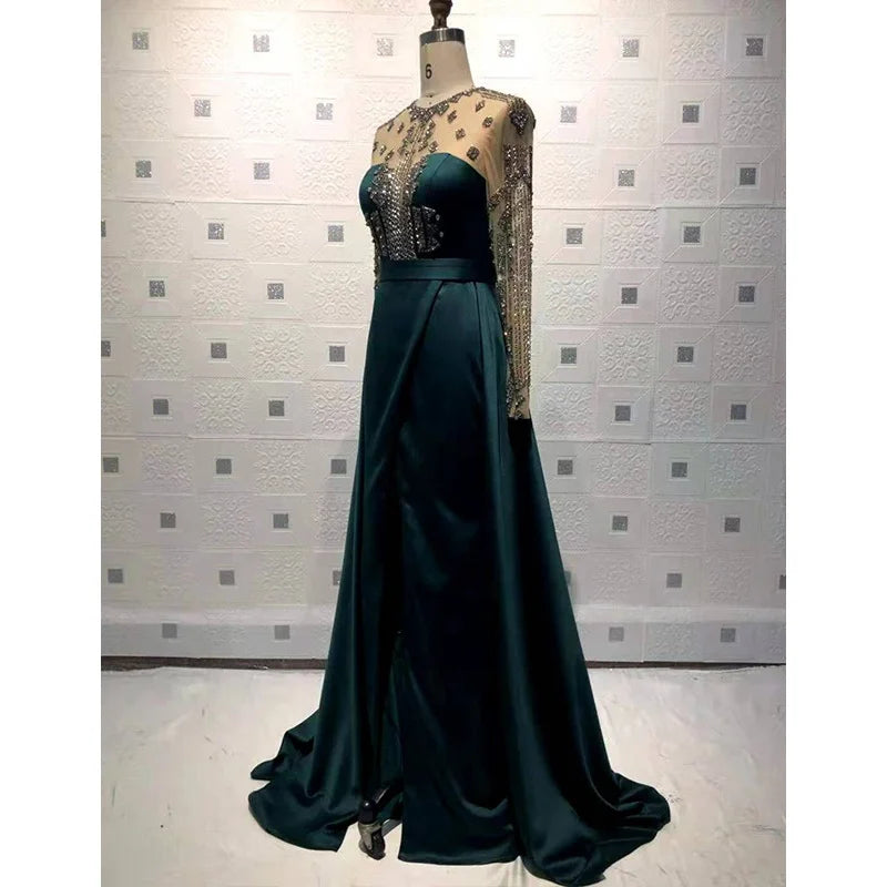 2021 New Arrival  High Quality Elegant Full Sleeve Beading Evening Dress Long Formal Party Wear