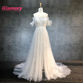 Sexy Off Shoulder A-line Beach 3D Lace a Line Garden Wedding Gown Dress Bridal