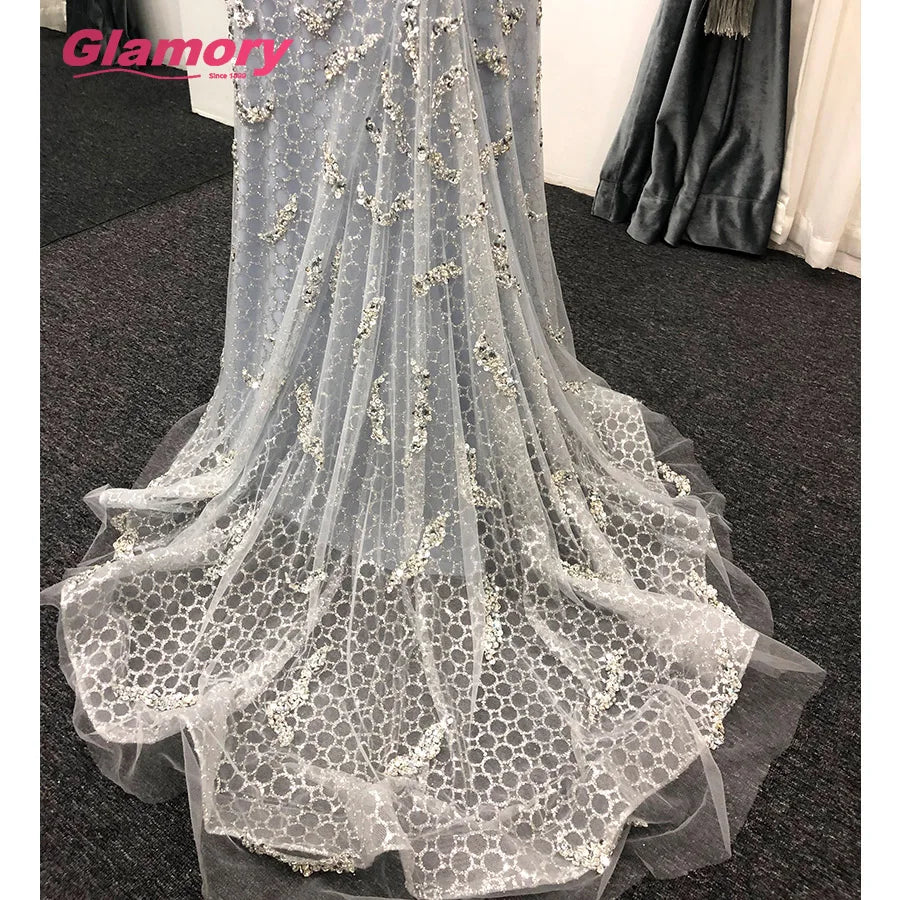 Sky Blue Sparkly Evening V-Neck Spaghetti Strap Halter Long Slim Prom Dress