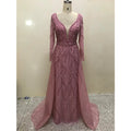 2022 Long Sleeves Luxury Evening Dresses Dubai V Neck Diamond Mermaid Beading Formal Dress
