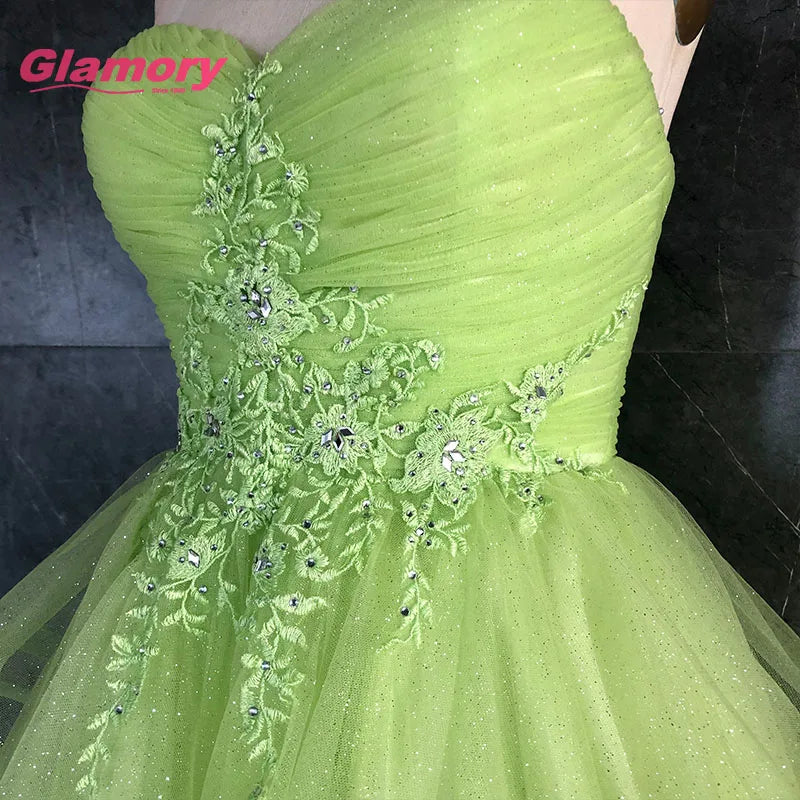 Green Short Prom Party Gown Sweetheart Lace Applique With Beading Mini-length Homecoming Dresses
