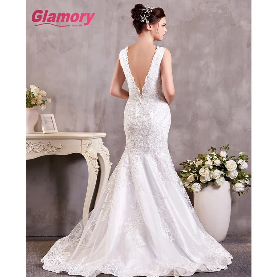 White Sleeveless Mermaid Lace Ball Gown Sexy Backless Wedding Dress African Dress for Wedding