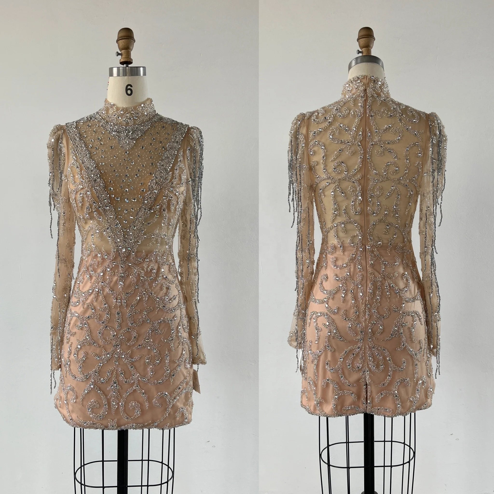 Hand Made Long Sleeve Midi Stunning Ladies Beading Evening Dresses