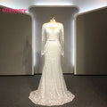 Long Sleeve Saudi Arabia Dresses V-neck Lace Beading Mermaid Wedding Dress With Detachable Train Wedding Gown