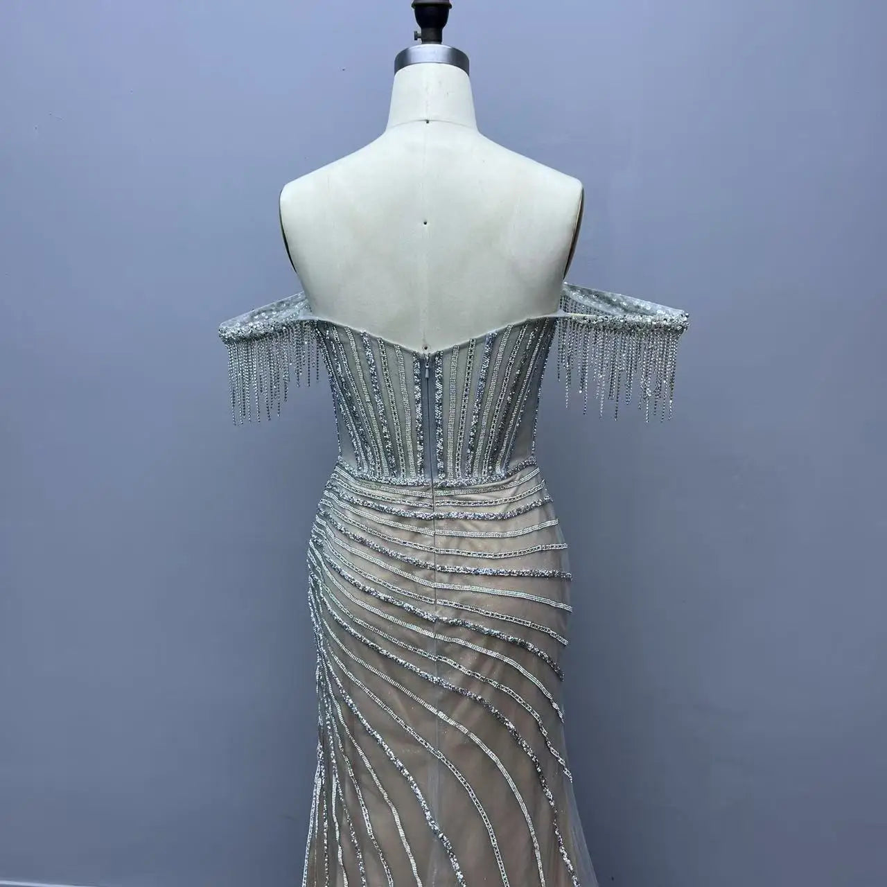 Red Off Shoulder Evening Dresses for Women Beaded with Front Leg Slit Fitted Bodice Perfect for Formal Events Prom