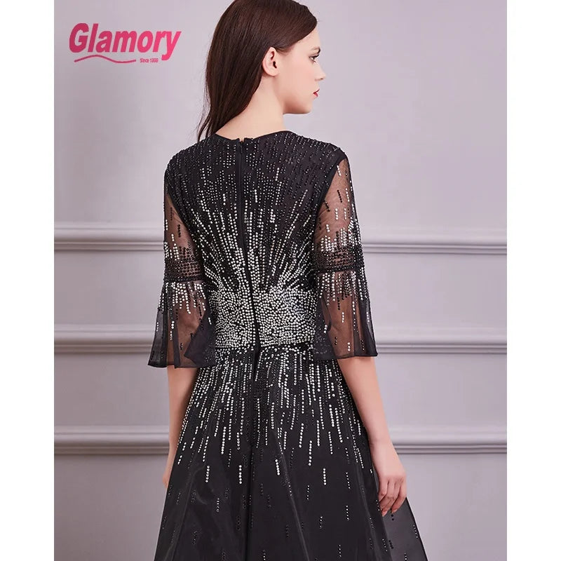 Black Plus Size Prom Gowns Handmade Beaded Women Evening Dress With Great Price