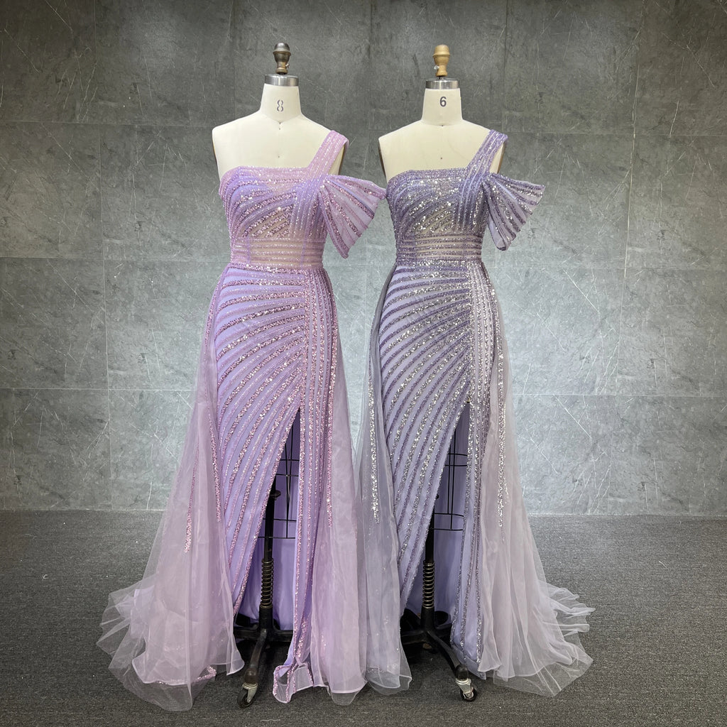 Turquoise One Shoulder High Split Sexy Evening Gowns Mermaid Elegant Luxury Beaded Organza Party Dresses