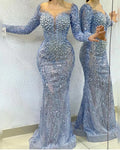 NEW Long Sleeve Evening Dress 2024 Beaded Rhinestone Mermaid Luxury Evening Dresses