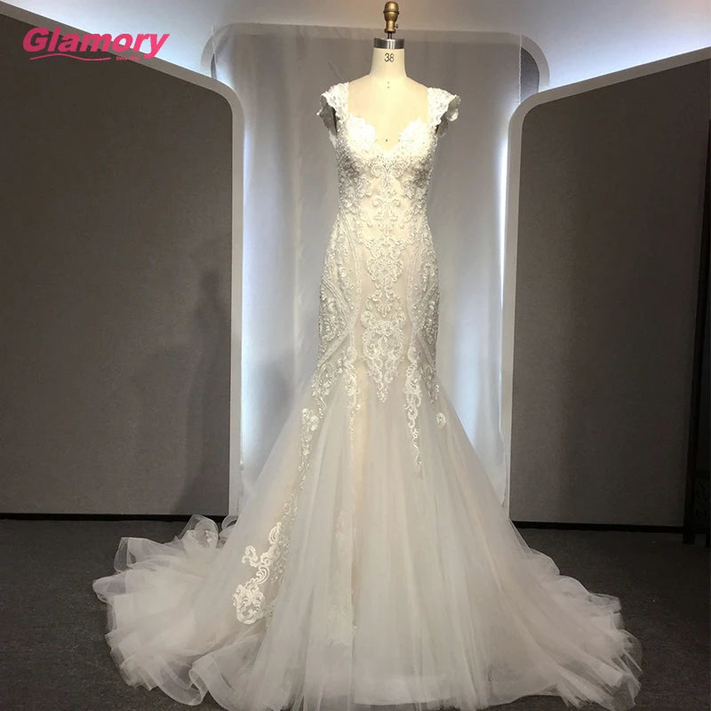 2020 New Style Dress Cap Sleeve Sweetheart Fishtail Lace Bride Gown Custom Made Wedding Dresses