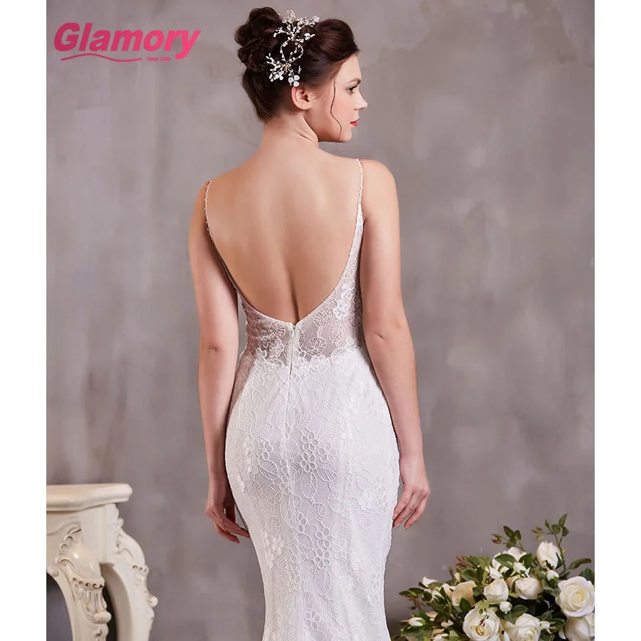 V Neck Sleeveless Lace Mermaid Wedding Dress for Wedding Day