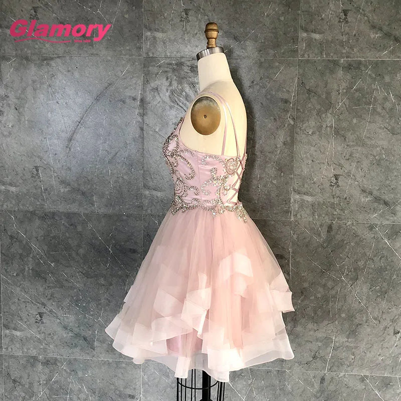 2020 Summer Crystal Beaded Spaghetti Tulle Sexy Backless Evening Plus Size Graduates Prom Dresses