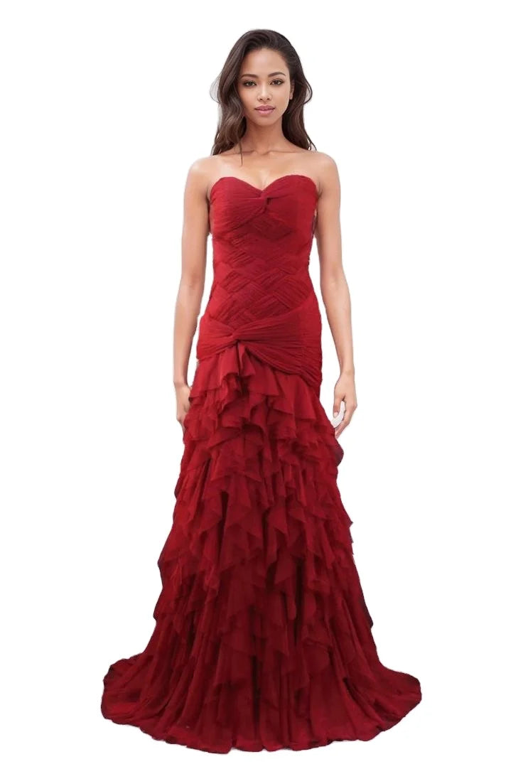 Navy Blue & Red Long Tulle Women Prom Dress  Summer Elegant Evening Birthday Party Gown
