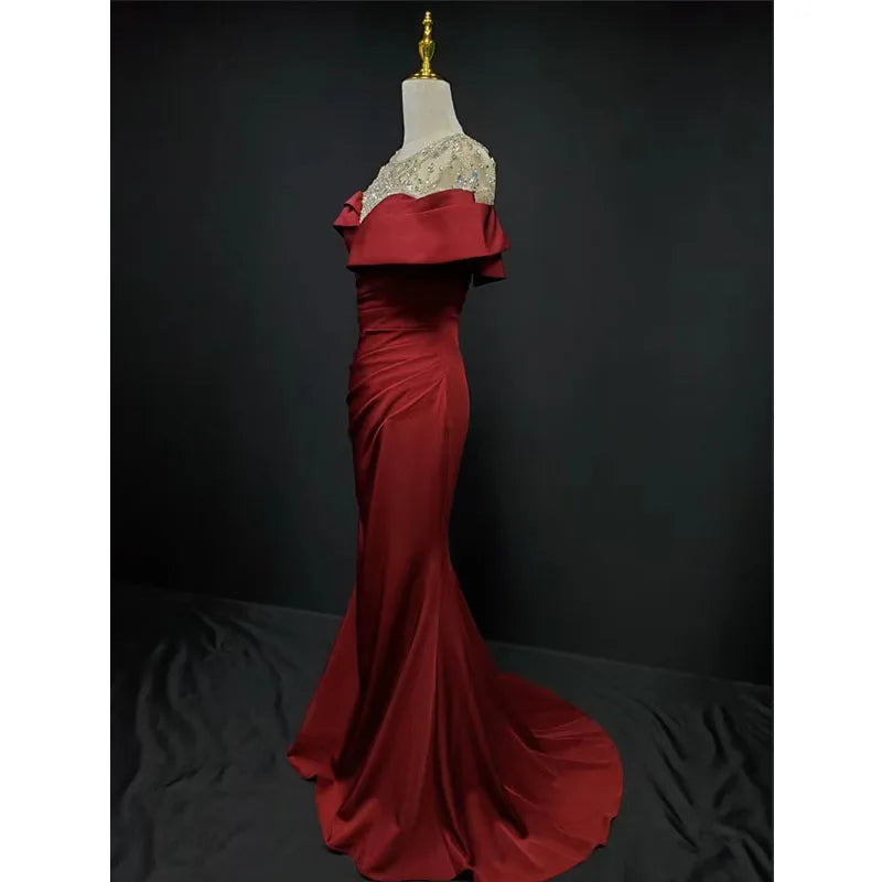 Red Banquet Evening Dress Fashion Party Long Evening Dress Elegant Slim Sexy Fishtail  Party  Dress