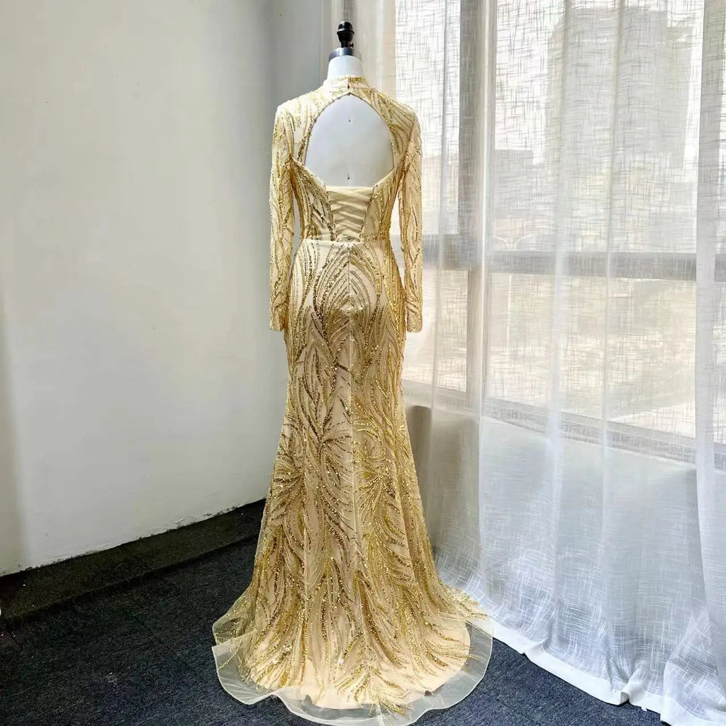 NEW Long Sleeve 2025 Beaded Rhinestone Full Sequin Women Party Elegant Mermaid Luxury Sequin Women Party Elegant Evening Dresses