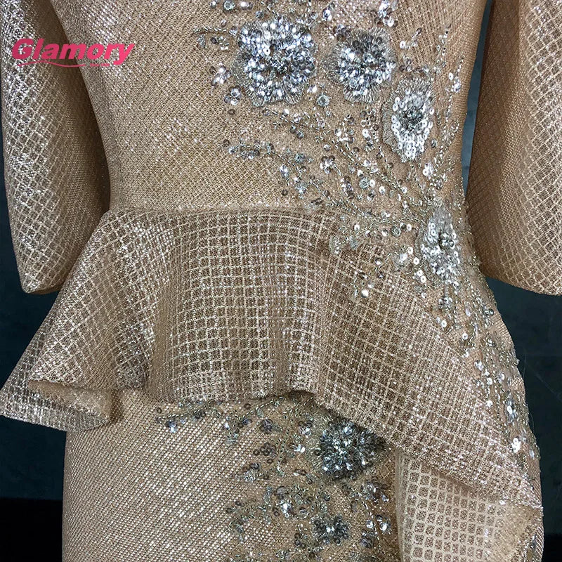 Wholesale Ladies Formal Long Sleeve Mermaid Champagne Prom Dress Sexy Open Leg Prom Dress