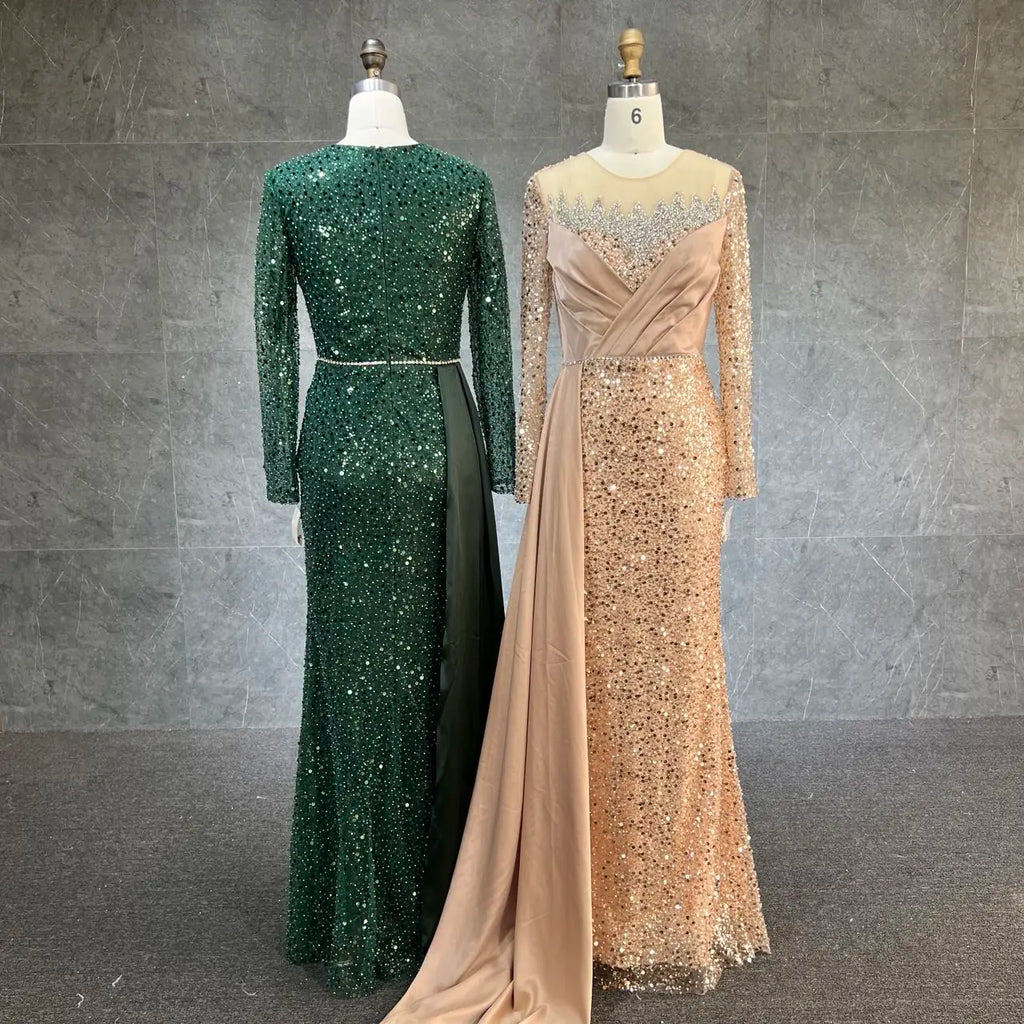 2022 New Arrival Luxury  Elegant Mermaid Sequined Evening Dress With Cape for Women Plus Size With Pearls