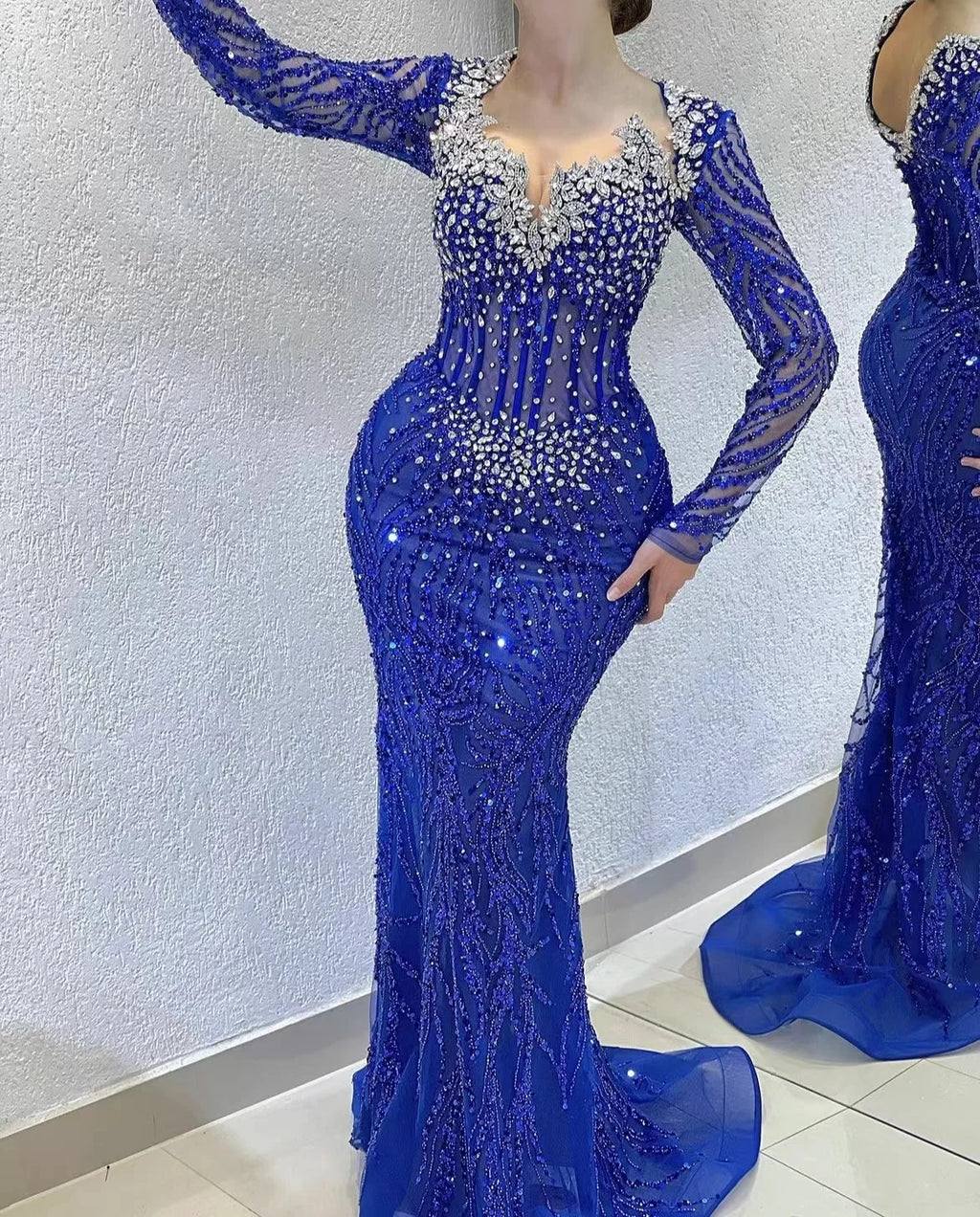 NEW 2024 Luxury Long Sleeve Woman Wedding Party Gowns Pearls Beaded Arabic Elegant Evening Dress