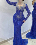 NEW 2024 Luxury Long Sleeve Woman Wedding Party Gowns Pearls Beaded Arabic Elegant Evening Dress