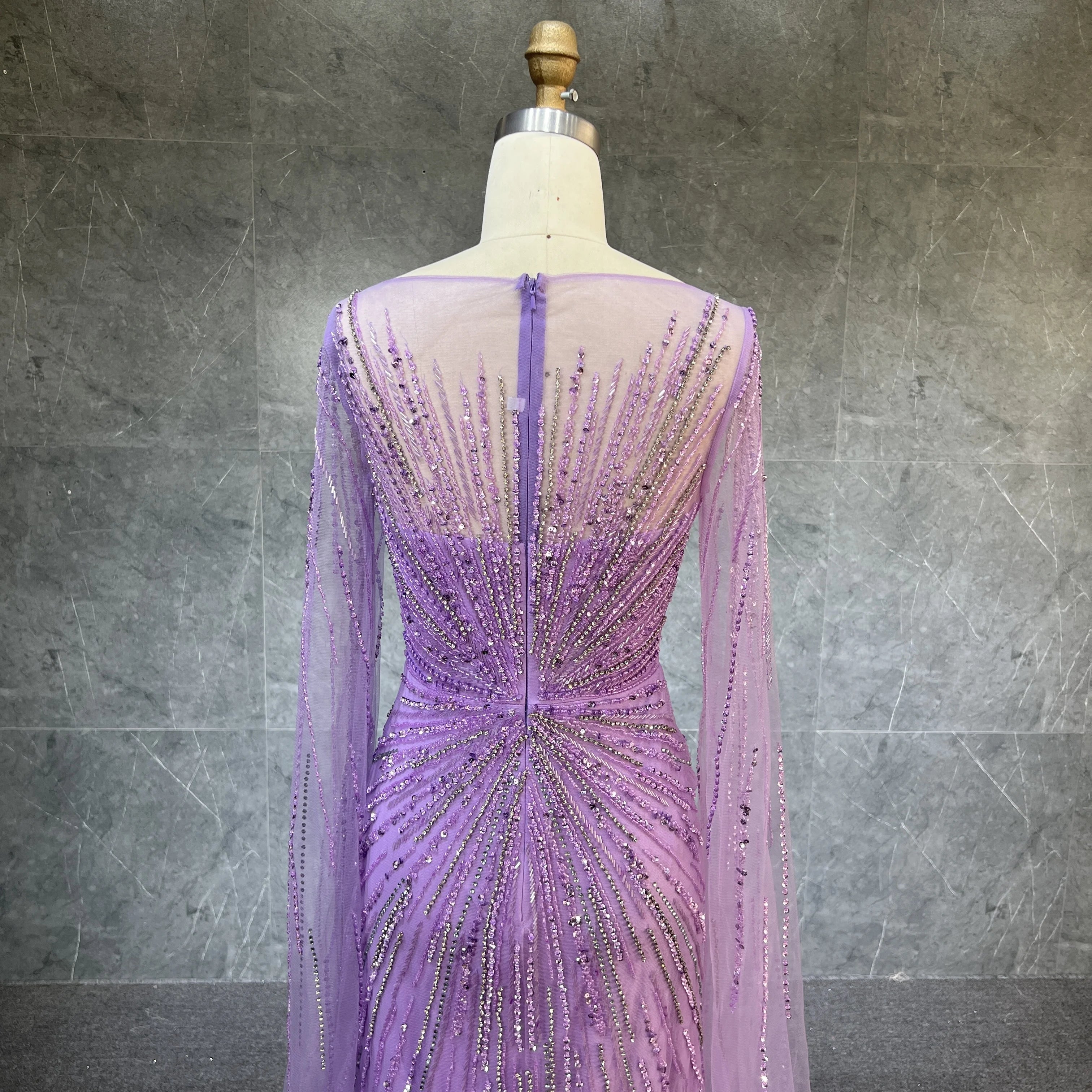 Luxury Dubai Lilac Feathers Beaded Cape Sleeves A-line Evening Gown for Women Wedding Party Dresses