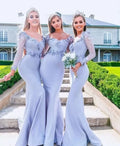 Light Sky Blue Long Sleeve Party Elegant Lace Mikado Mermaid Style Wedding Bridal Dress