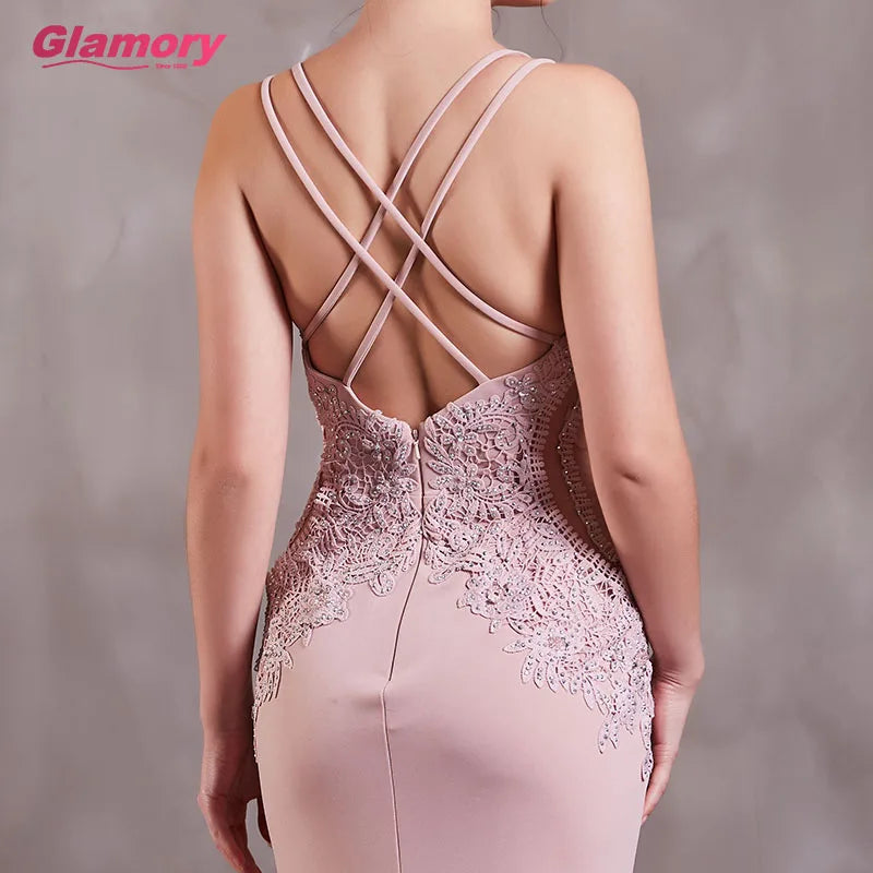 High Quality Sexy Suspenders Dresses Lace Appliques Long Evening Dress Summer Wear Bodycon Prom Gown