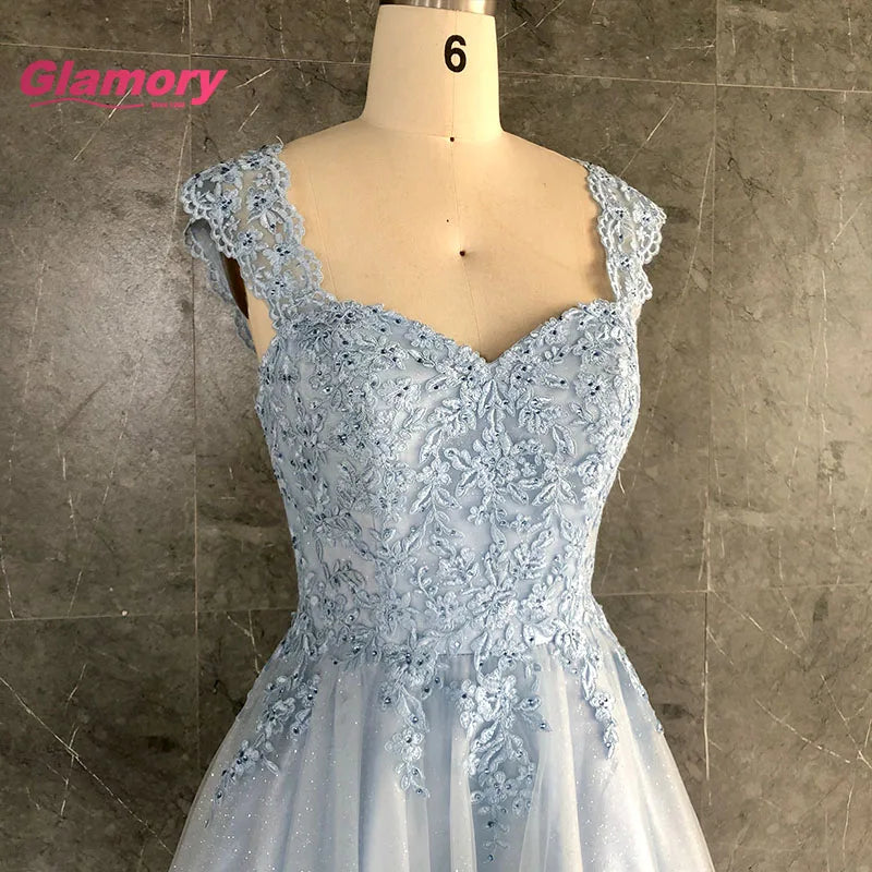 Wholesale 2020 Summer Blue Short Banquet Lace Appliqued Plus Size Beading Backless Homecoming Dress