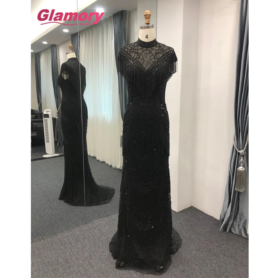 Black 2020 NEW Design From Turkey Sexy Beading High Neck Robe Soiree Long Prom Mermaid Evening Dress