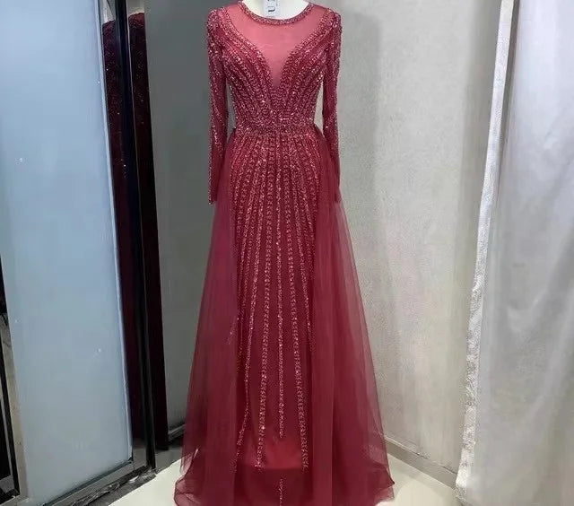 2022 Plus Size Women Evening Dress Long Sleeve Slim Solid Colour Elegant Gown Wholesale Price Evening for Women