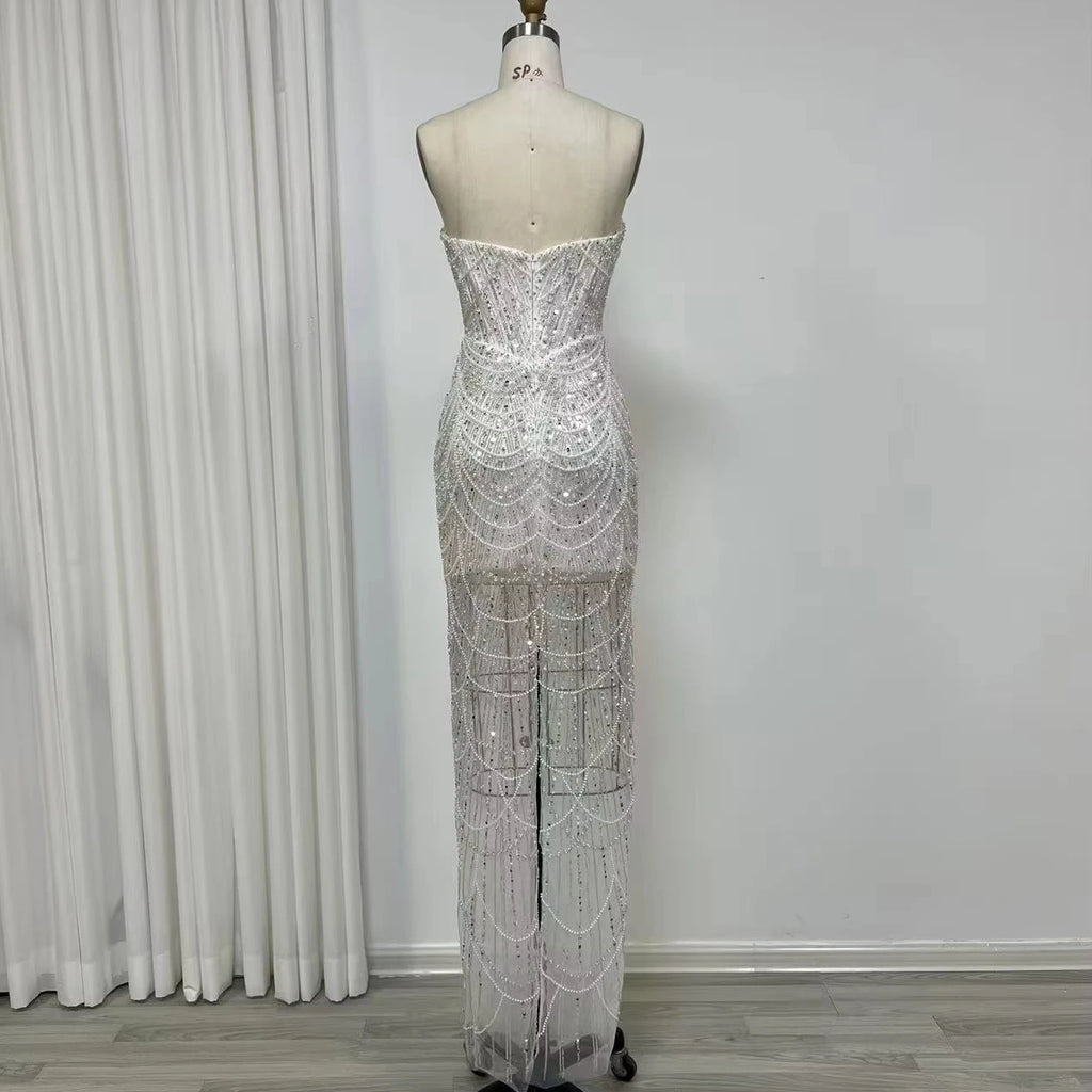 New Arrival Nude Luxury Beaded Pearls Mermaid Evening Dresses 2025 Women Party Evening Gown