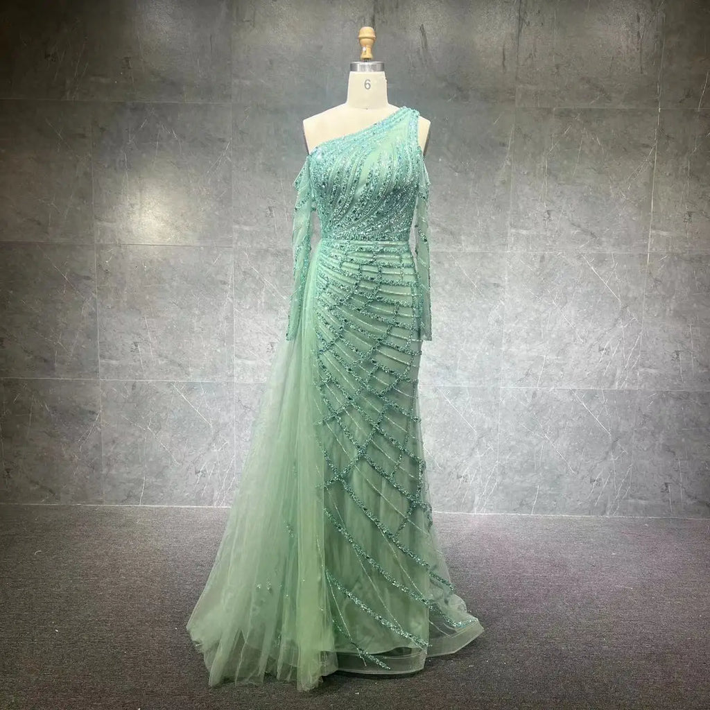 NEW 2024 One Shoulder Luxury Dubai Evening Dress Arabic Mermaid Prom Formal Dress for Wedding Party