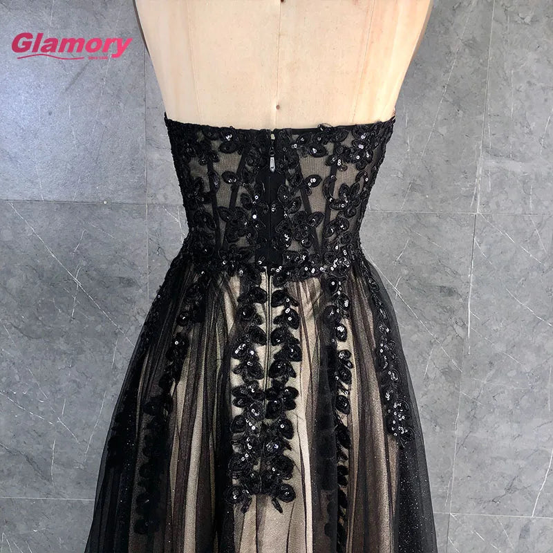 Wholesale Black Prom Dress Sweetheart Floor Length Sleeveless Lace Beading A-Line Long Evening Dresses