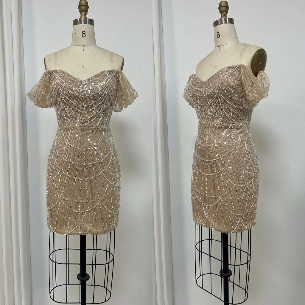 Luxury Dress Women Celebrity Party Wear Long Sleeve Beaded Evening Dresses Gowns