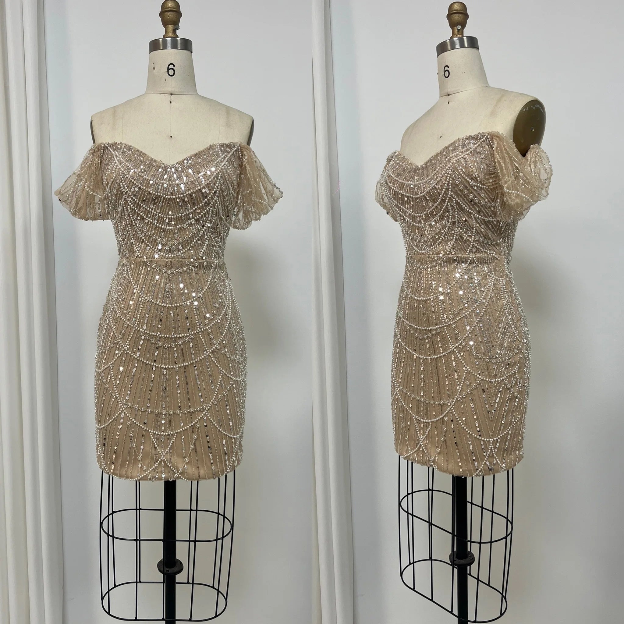 Luxury Dress Women Celebrity Party Wear Long Sleeve Beaded Evening Dresses Gowns