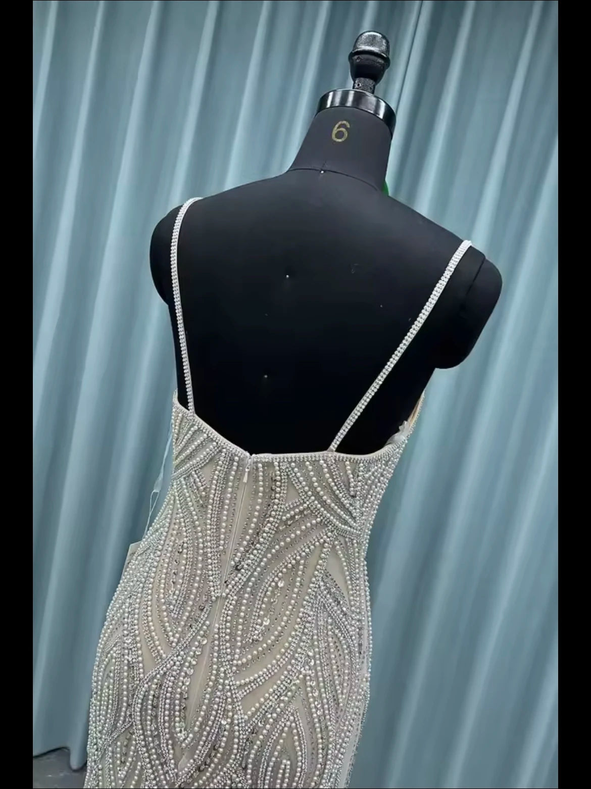 Silver Nude Pearls Beaded Mermaid Evening Dresses Long Tulle Pageant Evening Party Gown