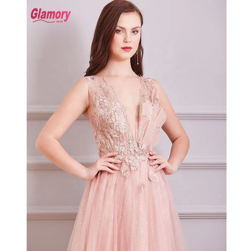 New Women Dresses Deep V Neck Slim Evening Dress Long Lace Dress