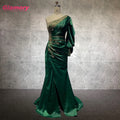 Green New Custom One-shoulder Handmade Beading Wrap Dresses Sexy Satin Evening Dresses  for Women