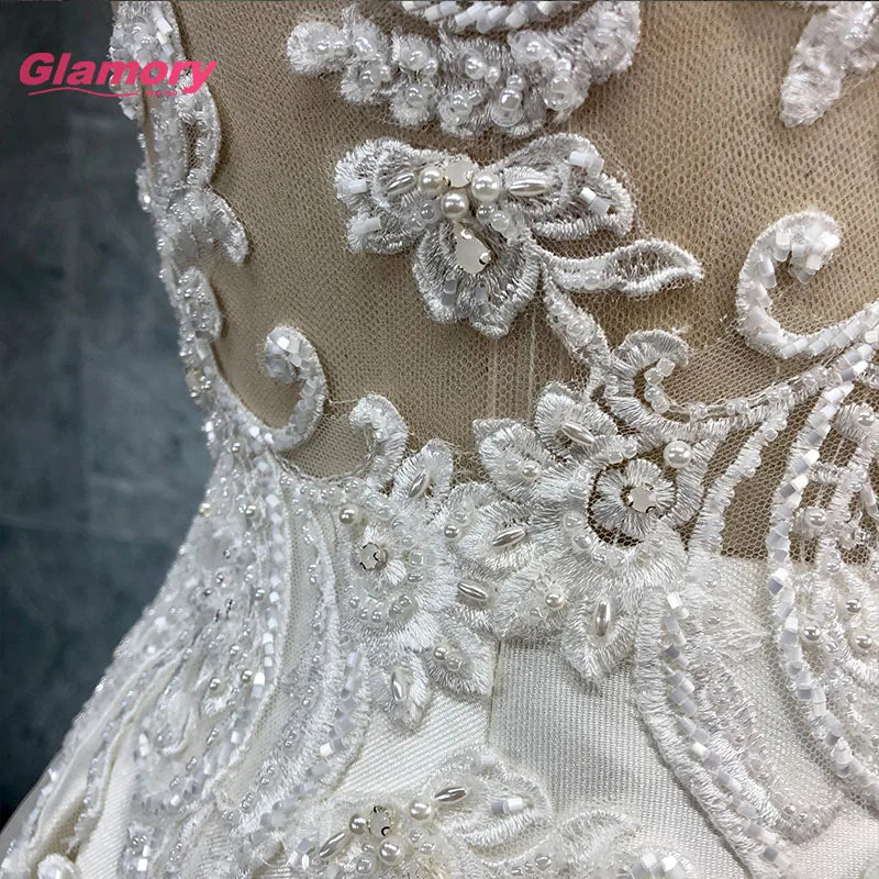 2020 Custom Made Elegant Vestido De Noiva Soft Satin Lace Appliqued Wedding Ball Gown Bridal Dresses