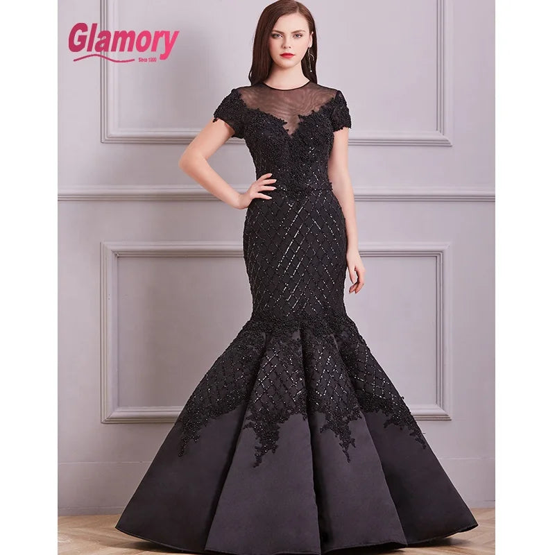 Black New Design Evening Dresses Luxury Beaded Mermaid Prom Dress Lace Dress