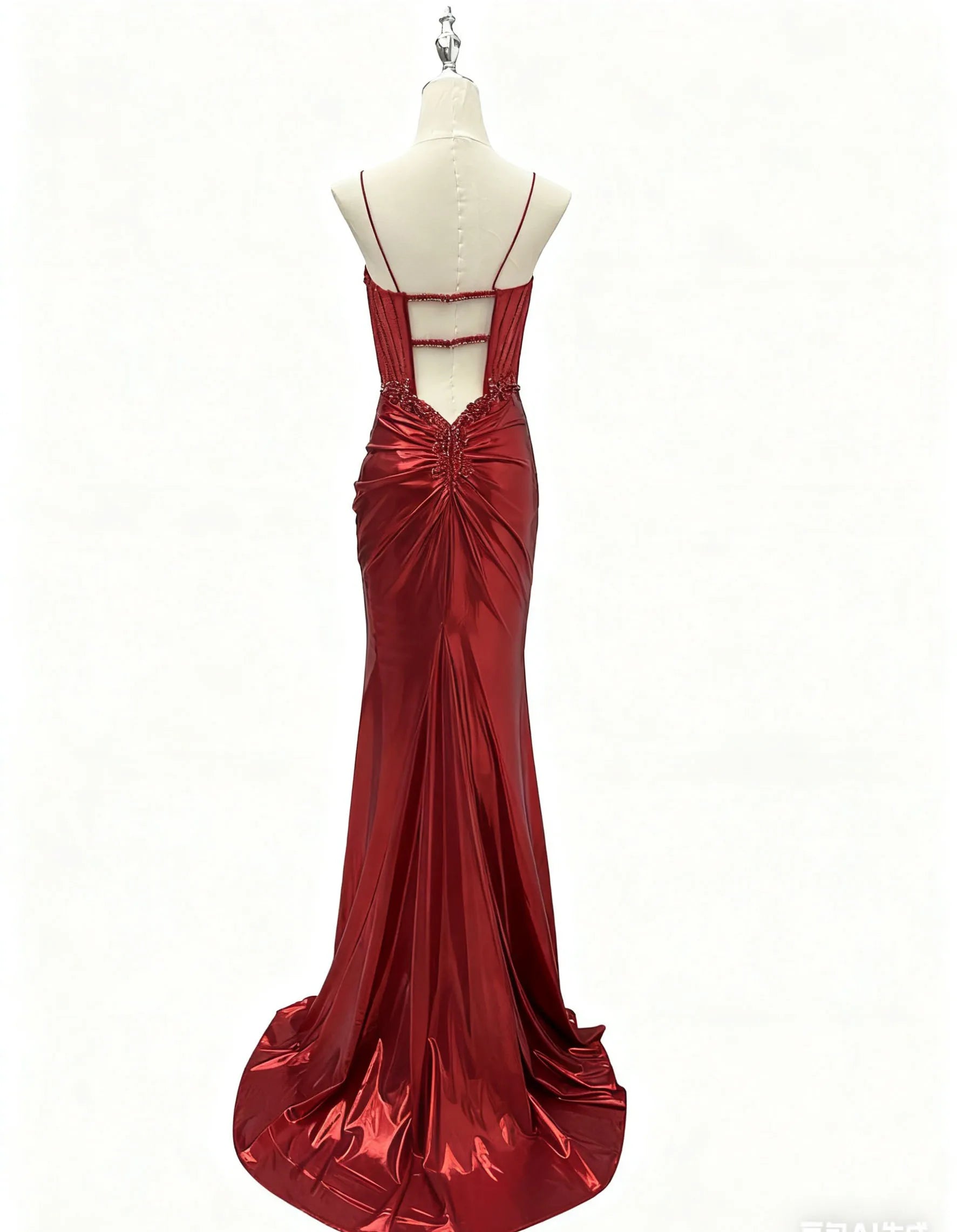 New Women's Red Beading V-Neck Long Evening Slit Sleeveless Dress Prom Dresses Party Sexy Sequin Evening Dress