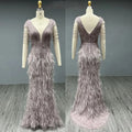 Luxury Dubai Champagne Feathers Evening Dress Mermaid Prom Formal Dress for Women Wedding Party Gown