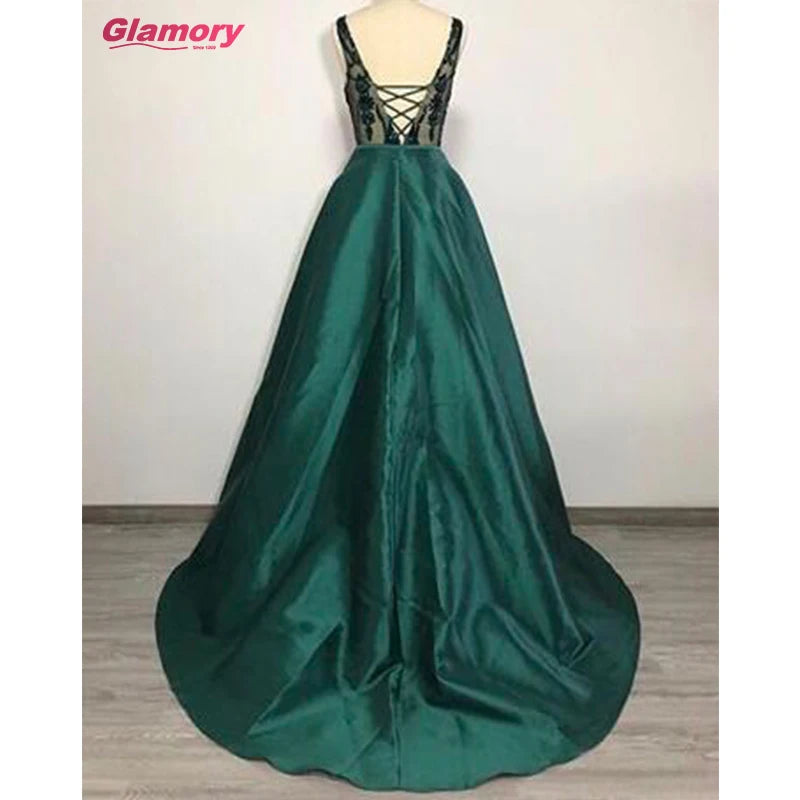 2020 New Elegent V-Neck Evening Gown Green Sequined Mermaid Detachable Dresses Long Prom Dress