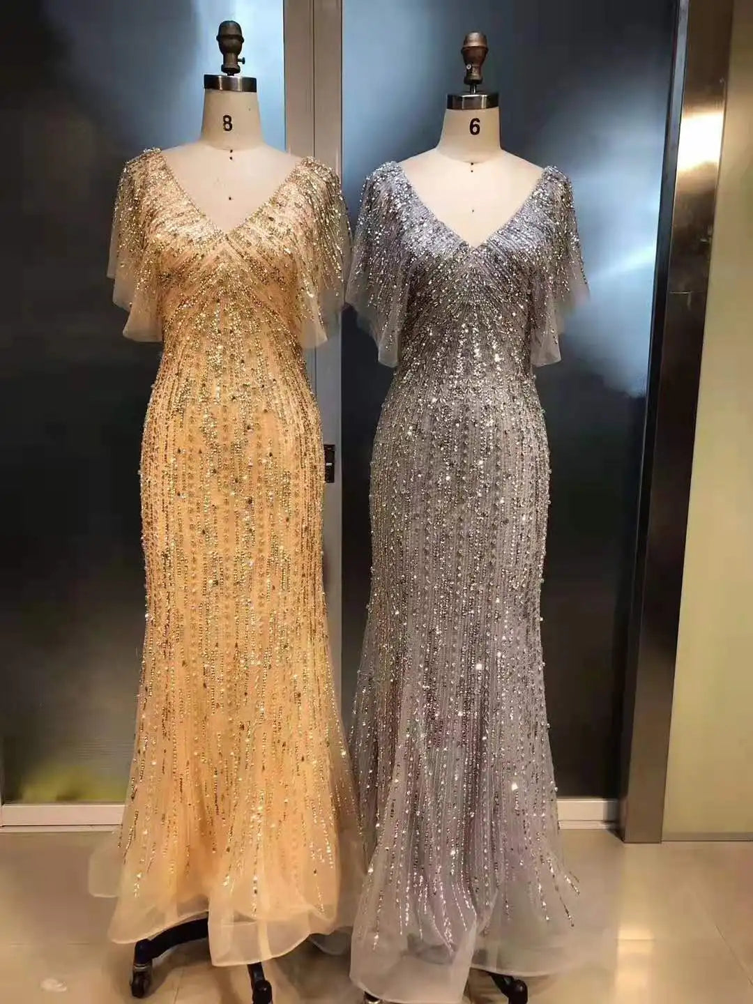 Luxury Sparkle Sexy V-Neck Mermaid Elegant for Women Party Evening Dresses Gowns