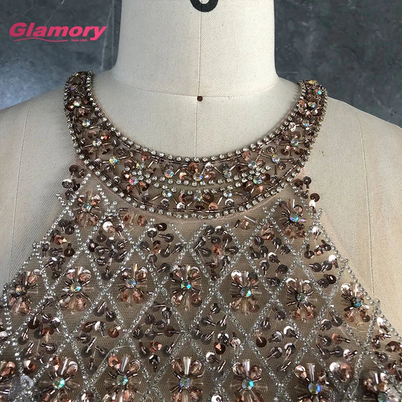 2020 Bottom Price Halter Party Evening Unique Glitter Fabric Sexy Formal Long Prom Dress