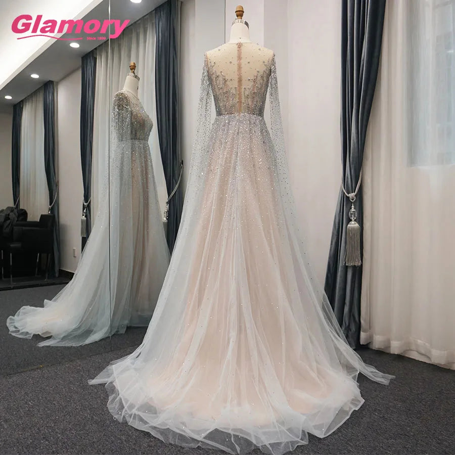 Hot Selling Bead Evening Dress Long Sleeves A-Line  Party  Evening Gown