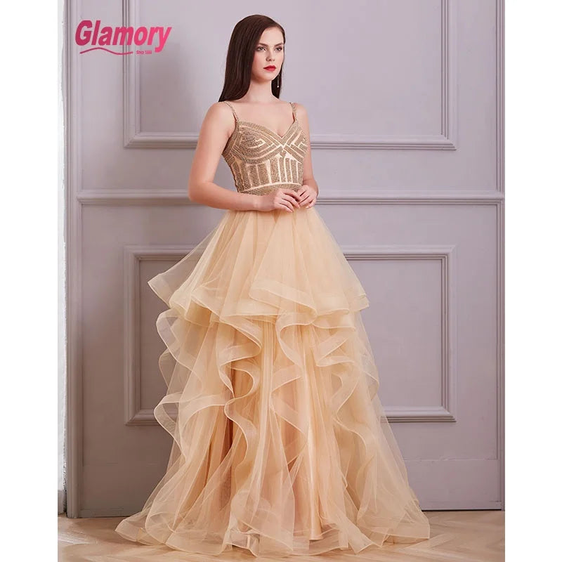 Hot Selling Tulle Party Dress Long Evening Dress Vestido Prom Dresses Night Gowns