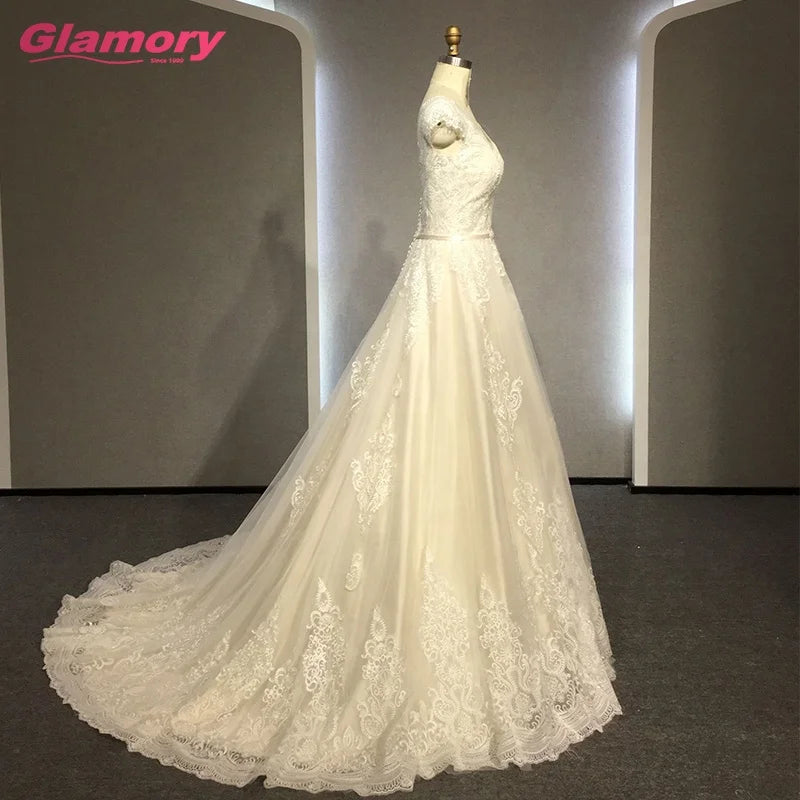 2020 Elegant A-line Appliques Sweetheart Vestidos De Novia High Quality Lace Wedding Dress With Belt